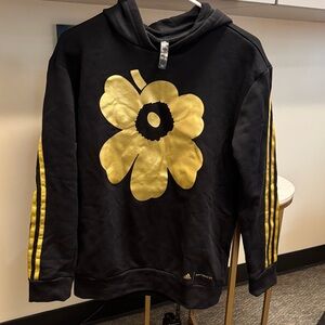 EUC Adidas Kids x Marimekko Black and Gold Hoodie youth L